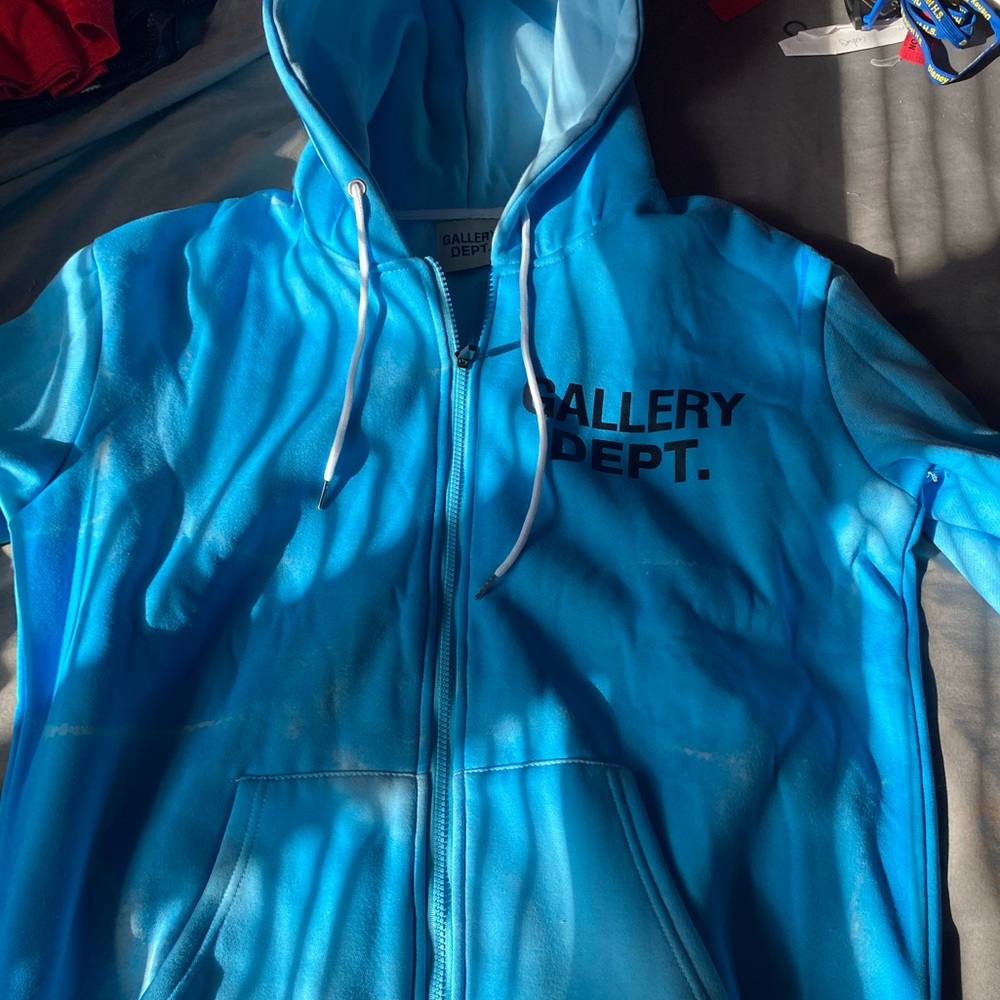 Sky Blue faded Gallery dept zip up hoodie, Size Large